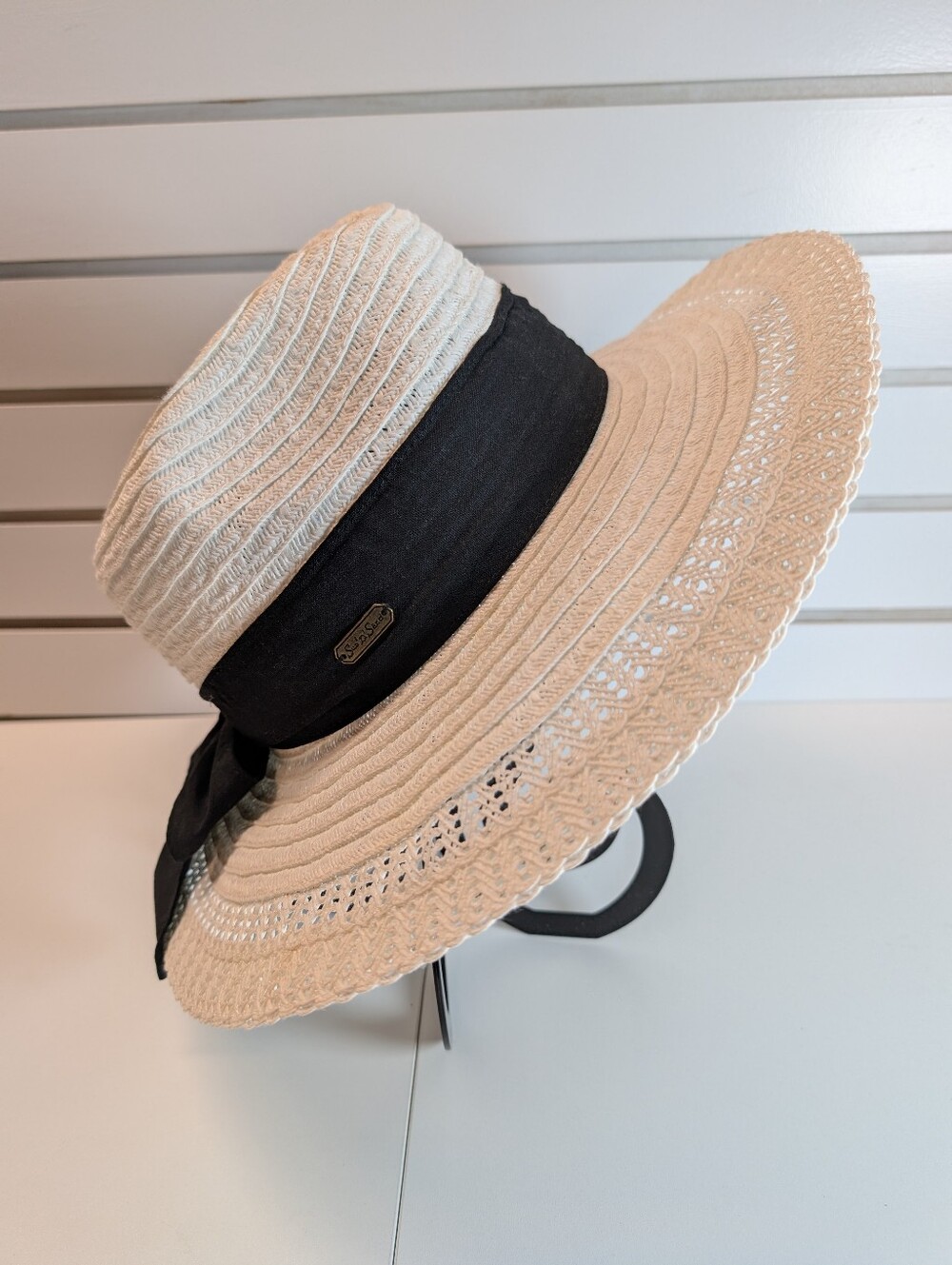 Sun n' Sand Panama Style Hat Wide Brim Linen Ribbon White UPF 50 NWOT